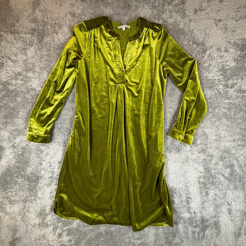 See and Be Seen Chartreuse Green Velvet Long Sleeve Tunic Dress Small